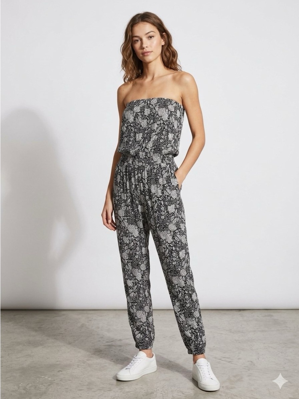 TALULAH Black & White Floral Strapless Jumpsuit
